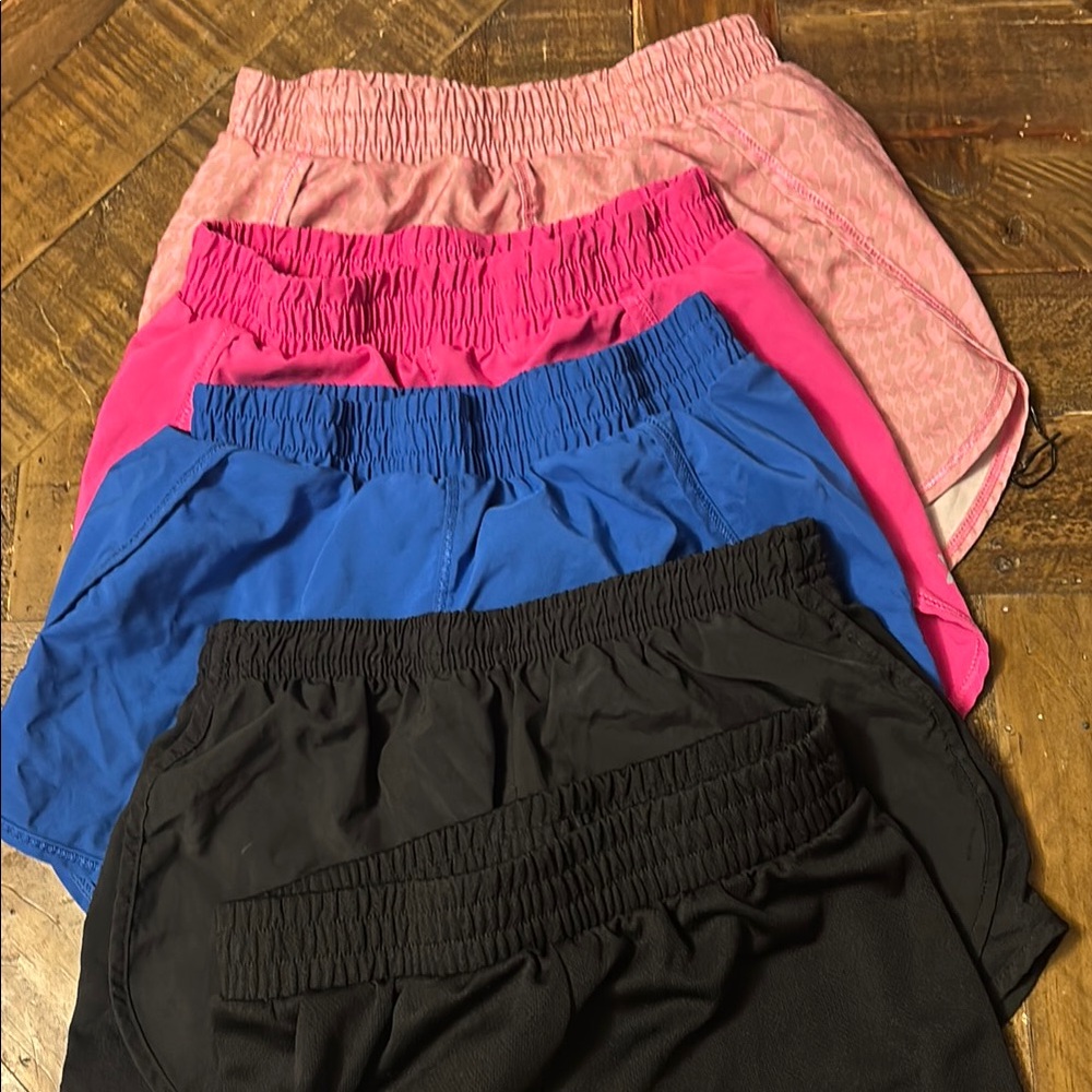 Set of Five Athletic Shorts in Pink, Blue, and Black